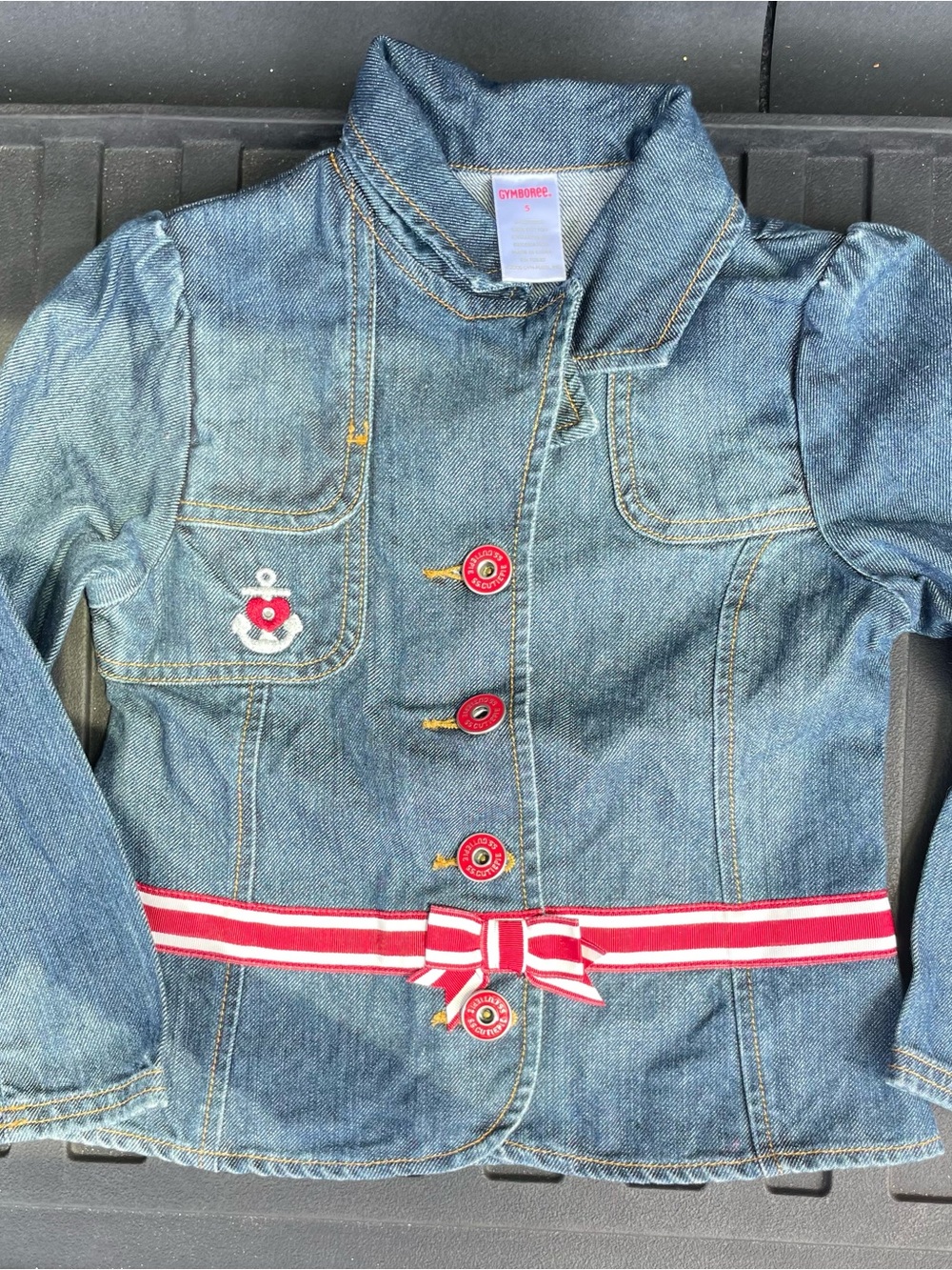 Gymboree Girls' Denim Jacket with Red Stripe Belt - Blue (5) - Picture 4 of 9